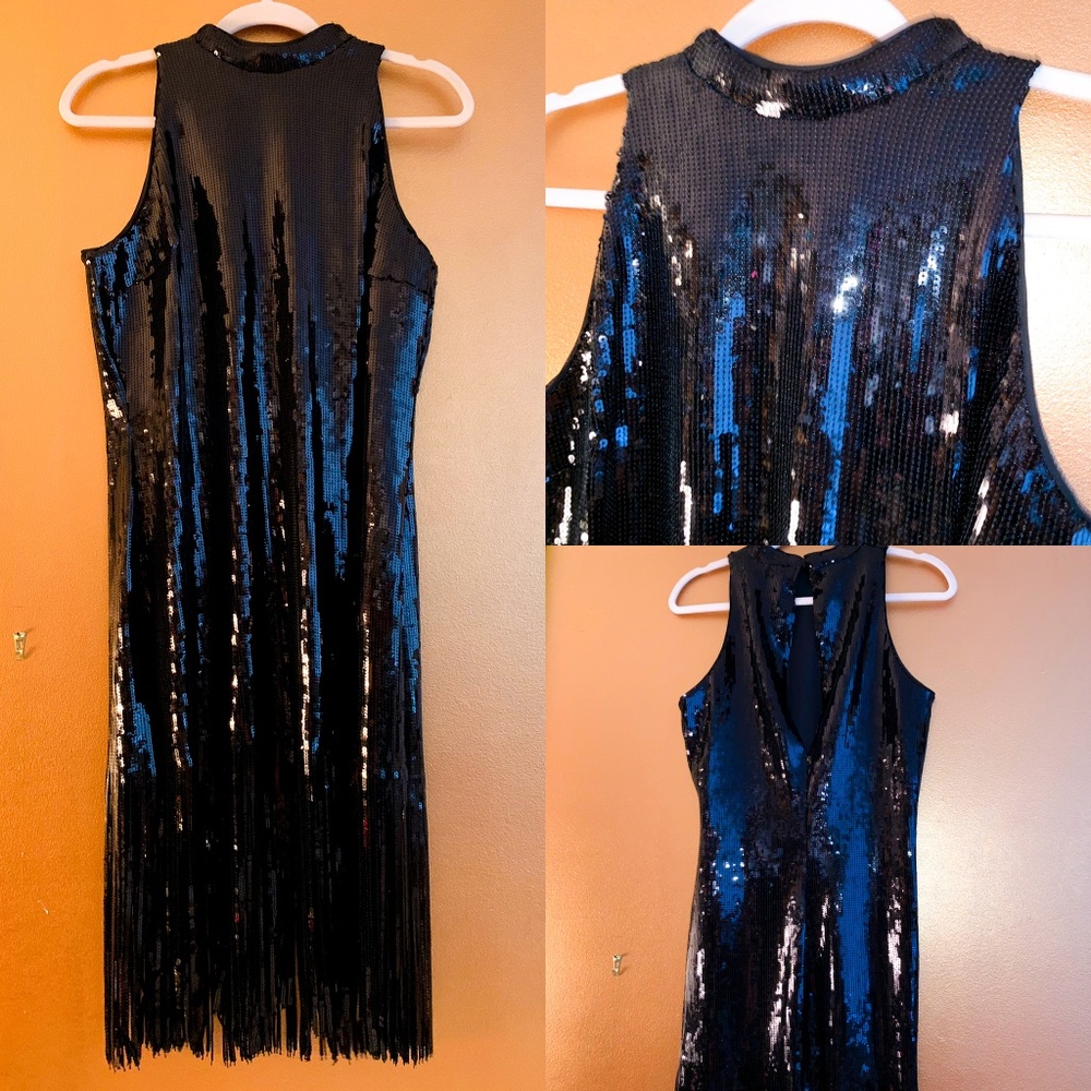 ZARA Black Sequin Sexy Sleeveless Halter Dress